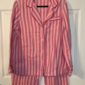 Victoria's Secret Pink Flannel Pajama Set - Pink/Silver Vertical Stripes -Size M